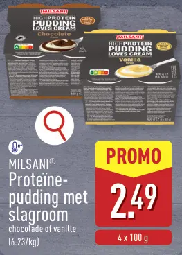 Promotie: Proteïne-pudding met slagroom chocolade of vanille