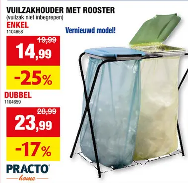 Promotie: Practo Home vuilniszakhouder enkel + rooster