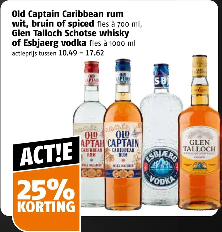 Aanbieding: Caribbean rum wit, bruin of spiced, Schotse whisky of vodka