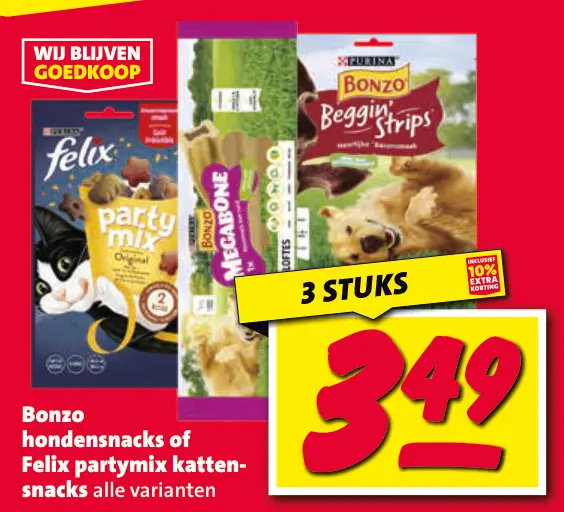 Aanbieding: Hondensnacks of Felix partymix kattensnacks 