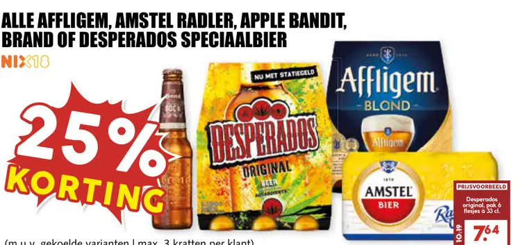 Aanbieding: Alle Affligem, Amstel radler, Apple Bandit, Brand of Desperados speciaalbier