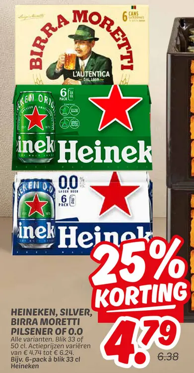 Aanbieding: Heineken, silver, Birra Moretti pilsener of 0.0