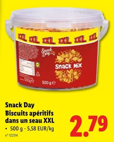 Offre: Biscuits apéritifs dans un seau XXL