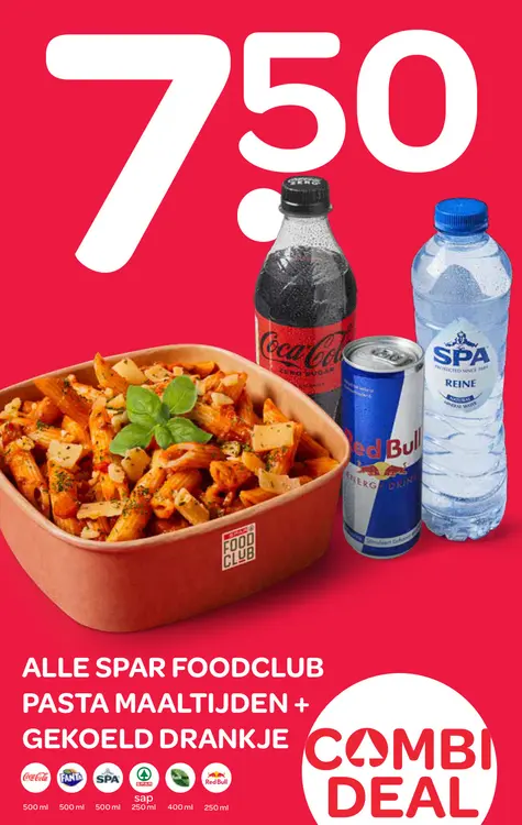 Aanbieding: Spar foodclub pasta maaltijden + gekoeld drankje