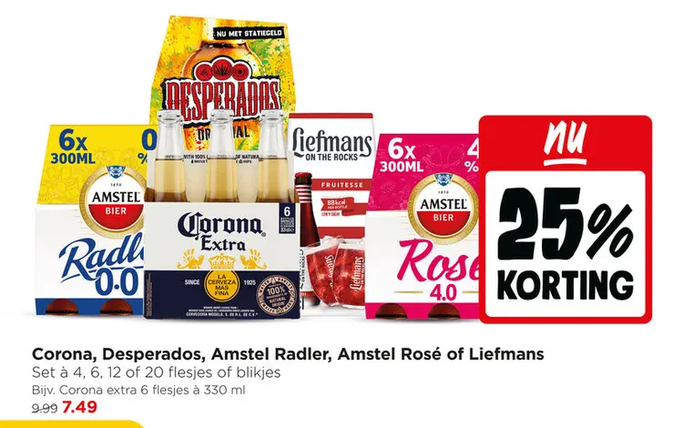 Aanbieding: Corona, Desperados, Amstel Radler, Amstel Rosé of liefmans