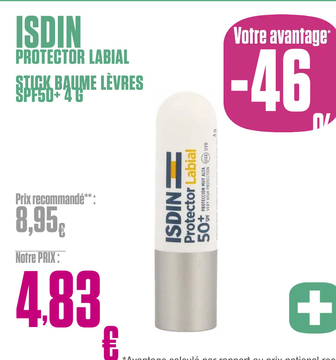 Offre: ISDIN PROTECTOR LABIAL STICK BAUME LÈVRES SPF