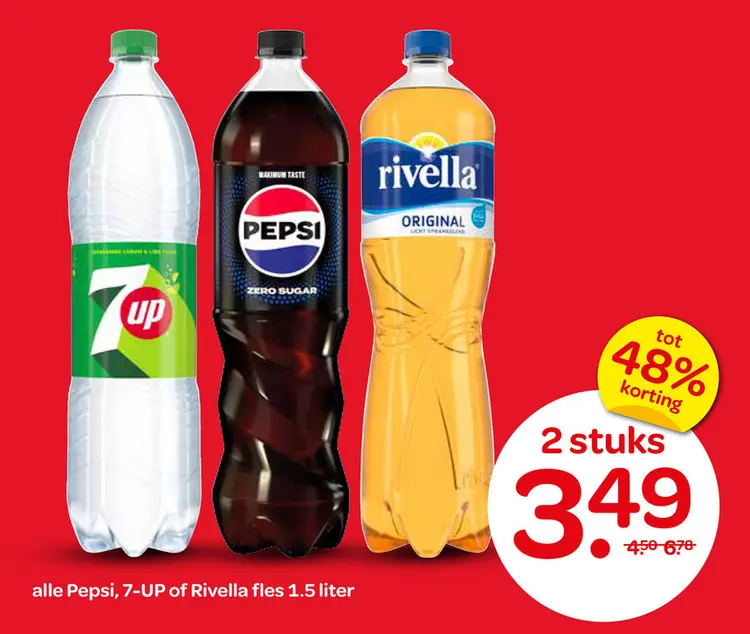 Aanbieding: Pepsi, 7-UP of Rivella fles