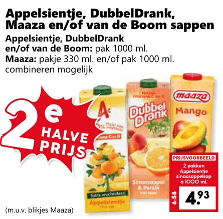 Aanbieding: Appelsientje, DubbelDrank, Maaza en/of van de Boom sappen