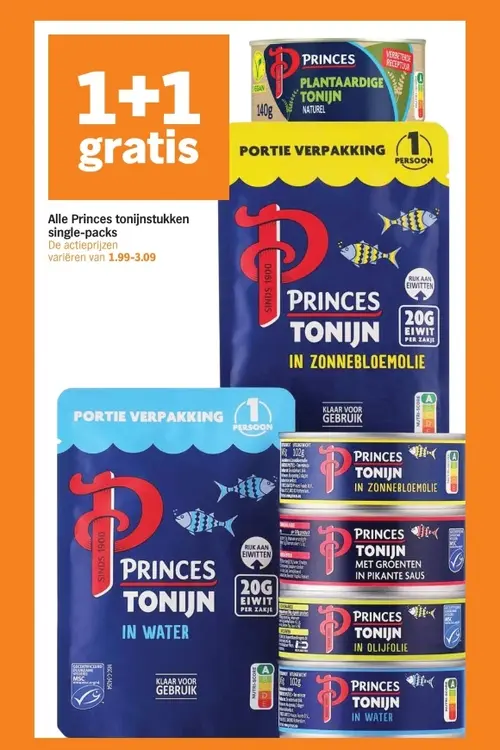 Aanbieding: Princes tonijnstukken single-packs