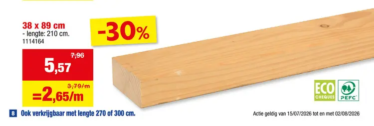 Promotie: SLS-keper houten balk geschaafd 38x89 mm 210cm vuren