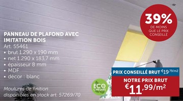 Offre: Panneau De Plafond Decohouse Blanc Noble Mdf 8x190x1290mm