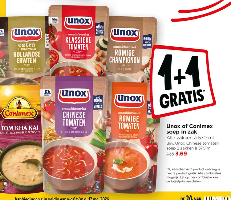 Aanbieding: Unox of Conimex soep in zak