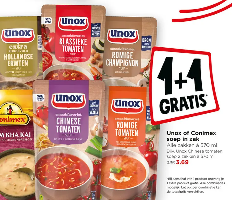 Aanbieding: Unox of Conimex soep in zak