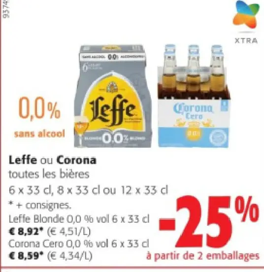 Offre: Leffe Blonde 0,0 % vol 6 x 33 cl ou Corona Ce