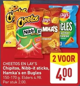 Aanbieding: Chipitos, Nibb-it sticks, Hamka's en Bugles