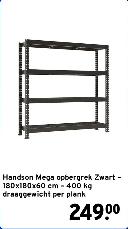 Aanbieding: Mega opbergrek Zwart - 180x180x60 cm - 400 kg draaggewicht per plank