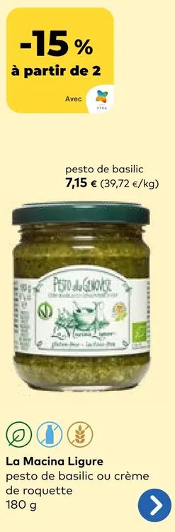 Offre: La Macina Ligure Pesto de basilic ou crème de roquette