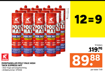 Aanbieding: MONTAGELIJM POLY MAX HIGH TACK EXPRESS WIT