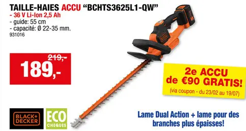 Offre: Black+Decker BCHTS3625L1-QW 