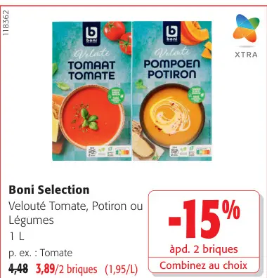 Offre: Velouté Tomate, Potiron ou Légumes