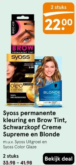 Aanbieding: Permanente kleuring en Brow Tint, Schwarzkopf Creme Supreme en Blonde