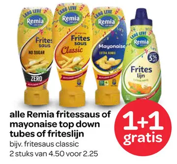 Aanbieding: Remia fritessaus of mayonaise top down tubes of friteslijn