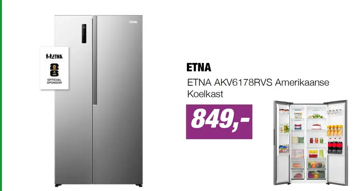 Aanbieding: ETNA AKV6178RVS Amerikaanse Koelkast