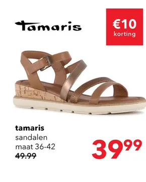 Aanbieding: Tamaris dames sandalen met sleehak cognac