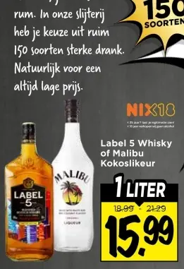 Aanbieding: Label 5 Whisky of Malibu Kokoslikeur