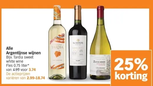 Aanbieding: Alle Argentijnse wijnen Bijv. Tardia sweet white wine