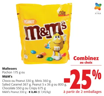 Offre: Maltesers Pochon ou M&M's Choco ou Peanut, Minis, Salted Caramel, Peanut ou Chocolate ou Crispy
