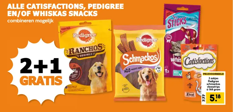 Aanbieding: Alle Catisfactions, Pedigree en/of Whiskas snacks