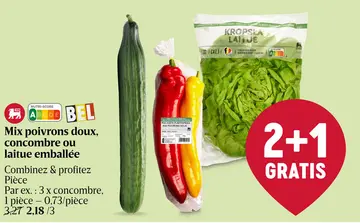 Offre: Mix poivrons doux, concombre ou laitue emball