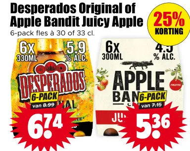 Aanbieding: Desperados Original of Apple Bandit Juicy Apple