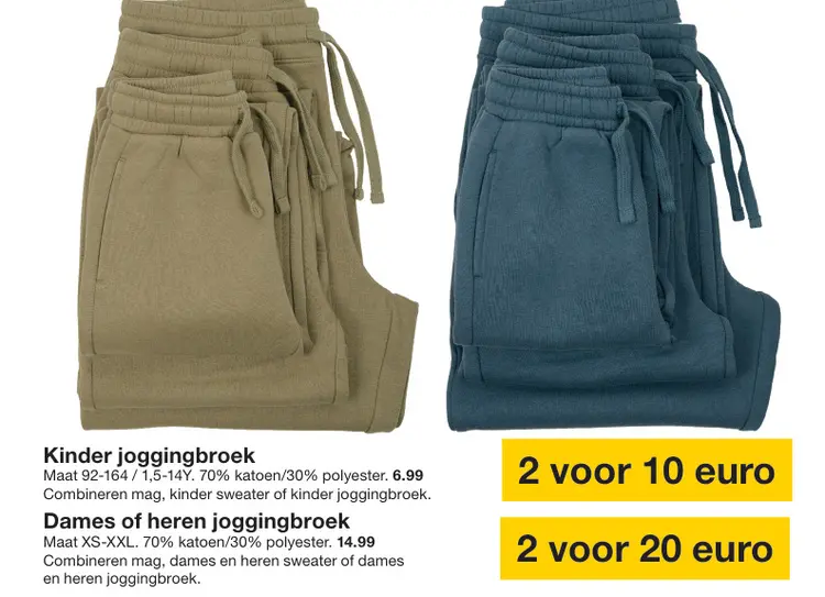 Promotie: Kinder, dames of heren joggingbroek