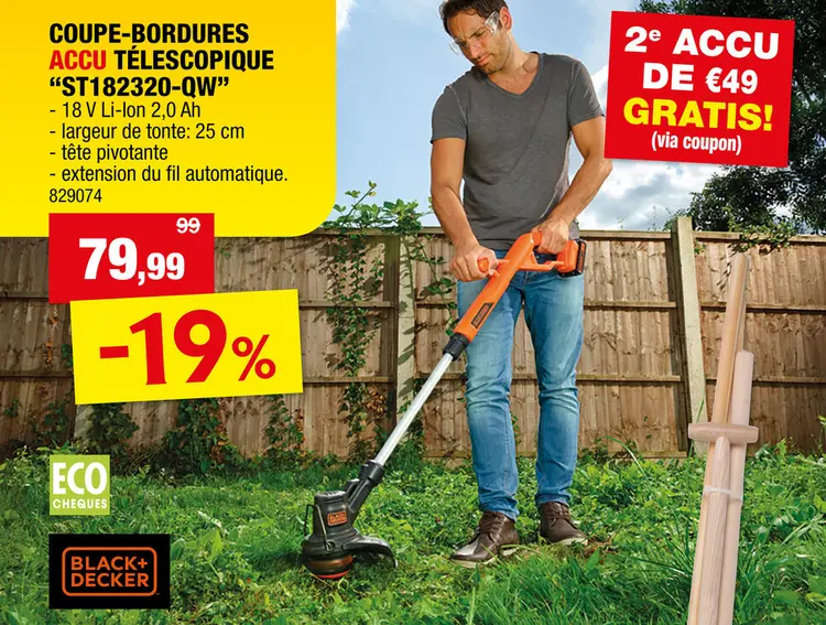 Offre: Black+Decker ST182320-QW coupe-bordures sans fil 18V Li-Ion 25cm