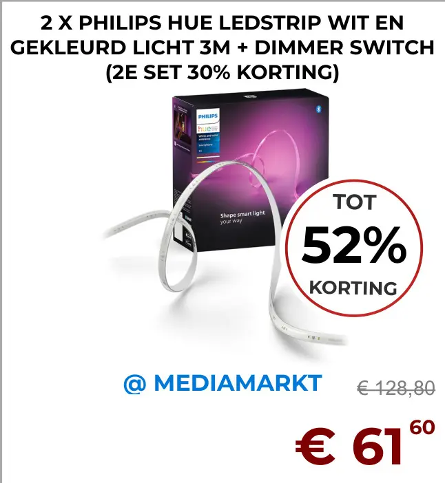 Aanbieding: Philips hue ledstrip wit en gekleurd licht 3m