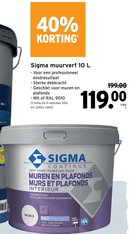 Promotie: Sigma muurverf 10 L