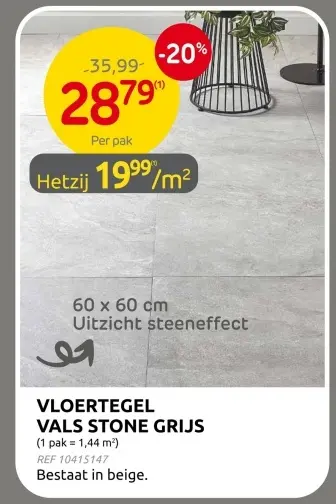 Promotie: Vloertegel vals stone grijs