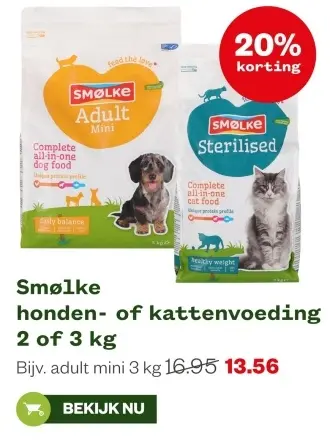 Aanbieding: Honden- of kattenvoeding 2 of 3 kg