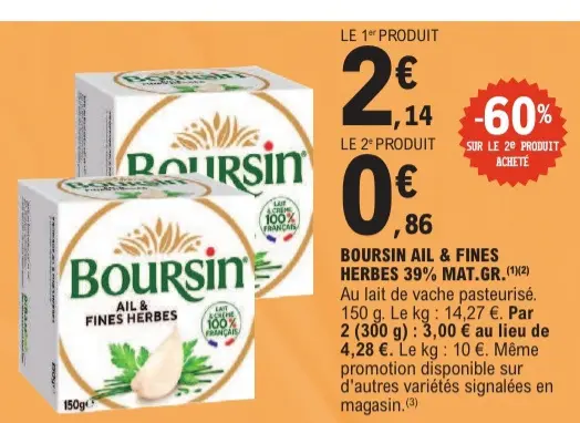 Offre: Boursin ail & fines herbes 39% mat.gr.