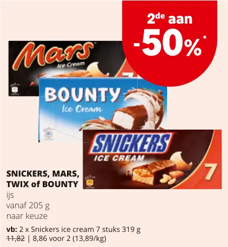 Promotie: SNICKERS, MARS, TWIX of BOUNTY ijs