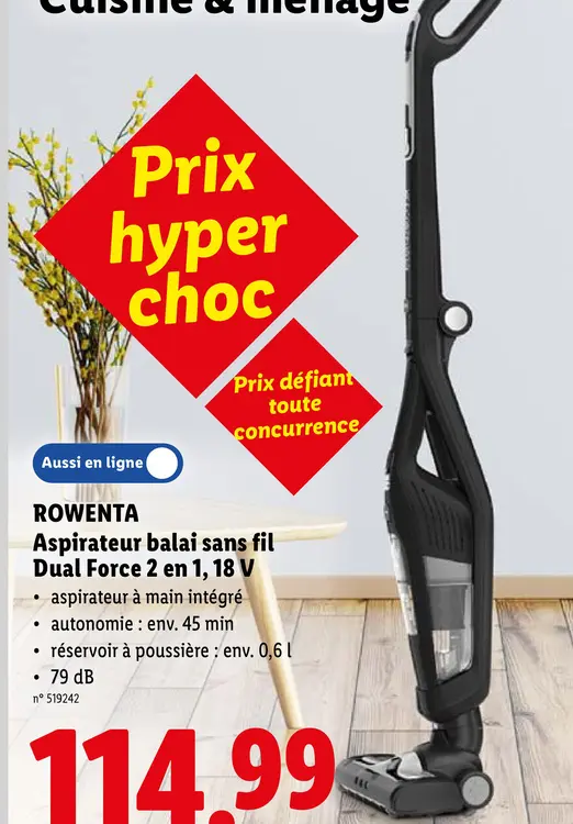 Offre: Aspirateur balai sans fil Dual Force 2 en 1, 