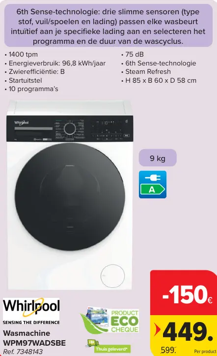 Promotie: Wasmachine WPM97WADSBE