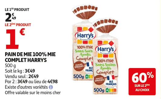 Offre: Pain de mie 100% mie complet