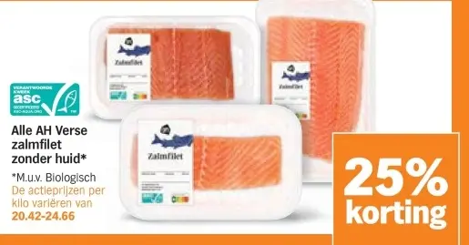 Aanbieding: AH Verse zalmfilet zonder huid