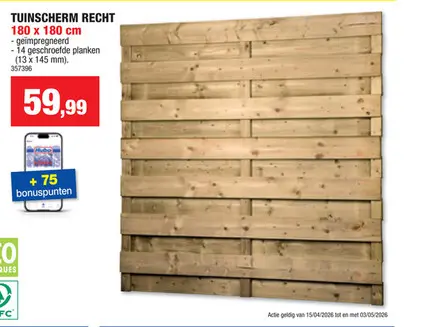 Promotie: Cartri tuinscherm recht dichtgeschroefd 180x180 cm