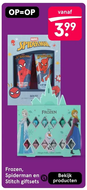 Aanbieding: Frozen, Spiderman en Stitch giftsets