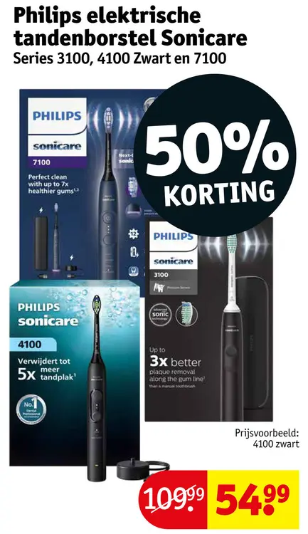 Promotie: Tandenborstel Sonicare Series 3100, 4100 Zwart en 7100