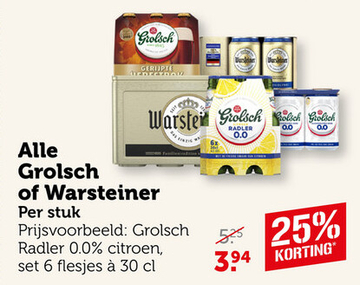 Aanbieding: Alle Grolsch of Warsteiner